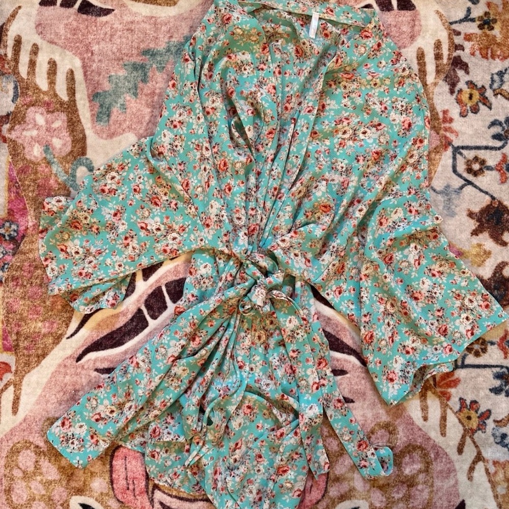 Pinkblush Teal Floral Kimono